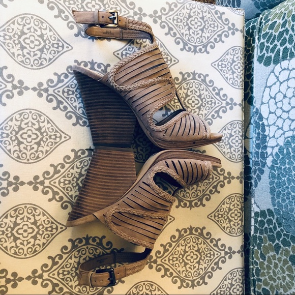 Vince Camuto | Braided Suede Taupe Janil Wedges - Picture 5 of 7